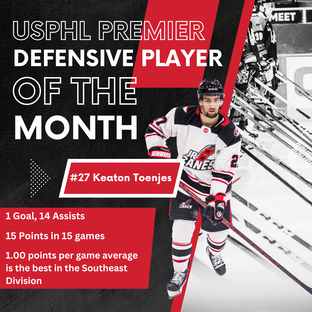 Defensive player of the week Jr. Canes graphic.