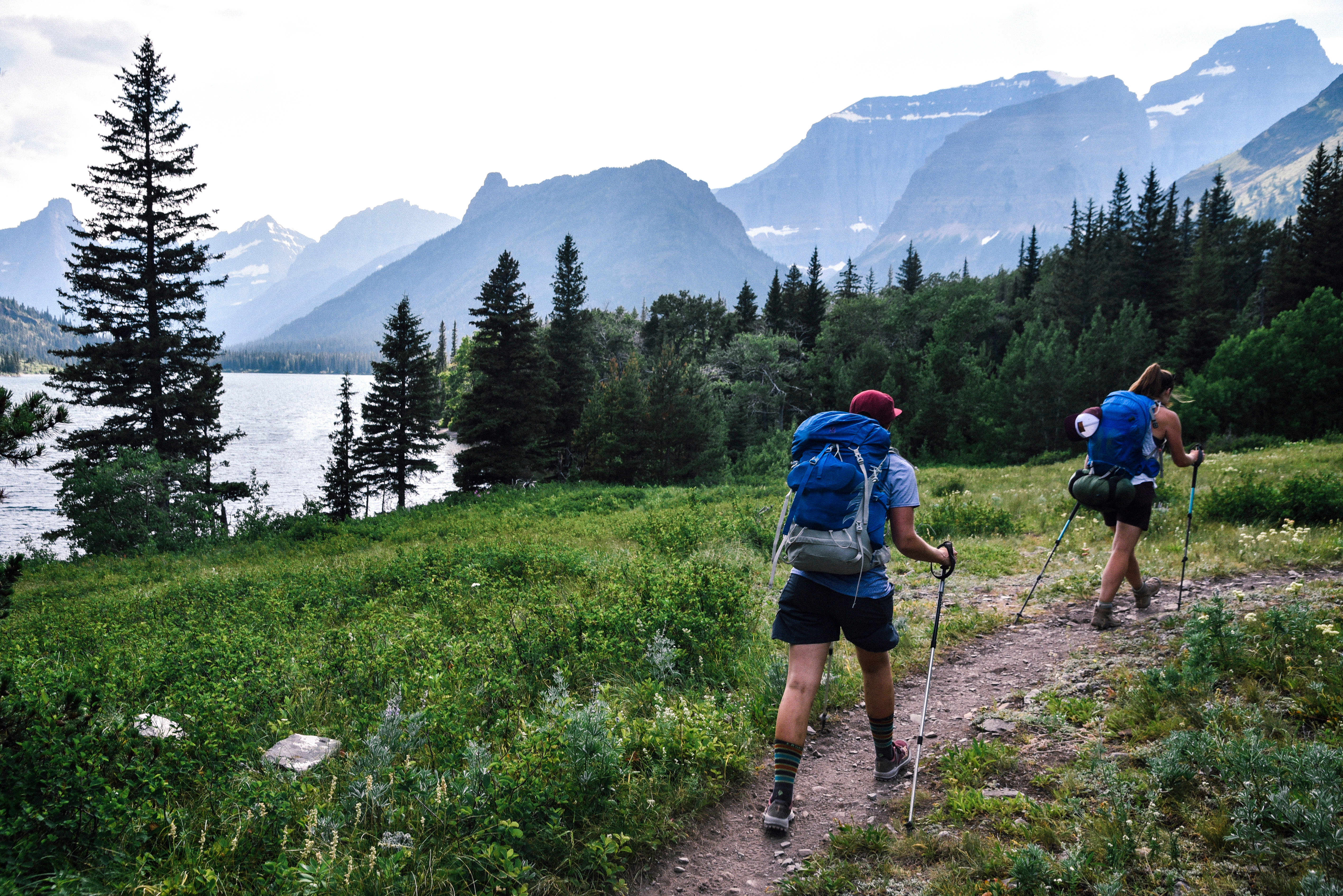 Women hiking through Glacier National Park